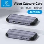HDMI Video Capture Card tốc độ cao Hagibis 4K@60Hz Video Capture Card Streaming and Gaming 4K 60FPS HDR VRR RGB Passthrough PD 100W for PS5/4 Xbox Switch Camera PC
