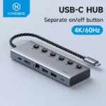 HUB chuyển và mở rộng đa năng Hagibis USB C HUB Type-C Individual On/Off Switches Docking Station with 100W PD 4K HDMI-Compatible RJ45 for Laptops Macbook Pro